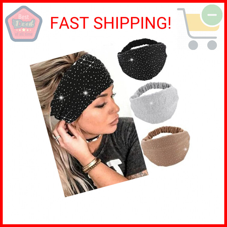 Crystal Bling Elastic Headband with Rhinestones in Black