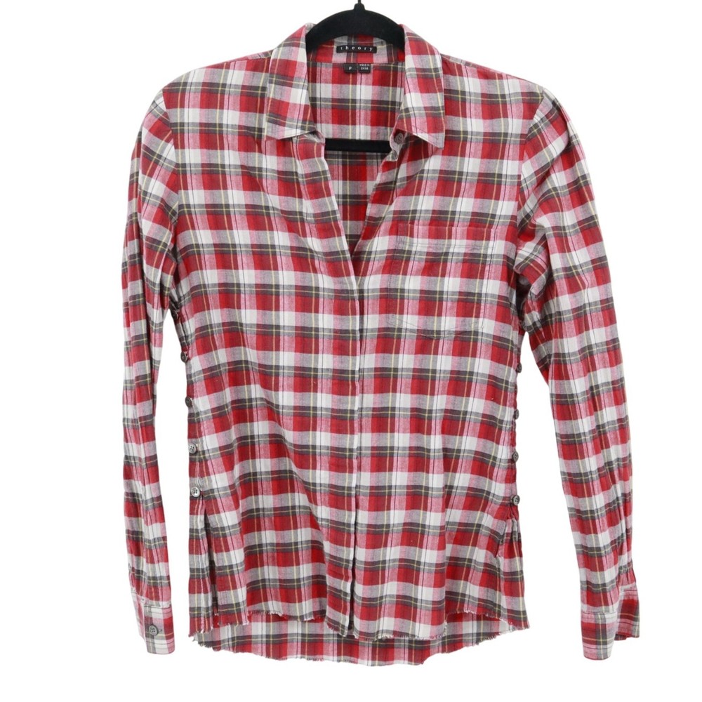 Theory Plaid Shirt Womens P/S Red Country Lumberjack Grunge Preppy Collegiate