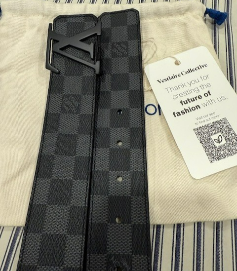 Louis Vuitton Black Buckle Damier Graphite Leather Men's Belt 110cm Fit 38/40 W