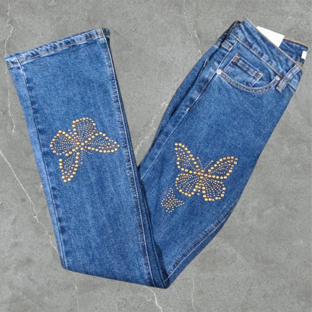 Forever 21 Juniors Low-Rise Slim Bootcut Jeans with Butterfly Embellishment NWT