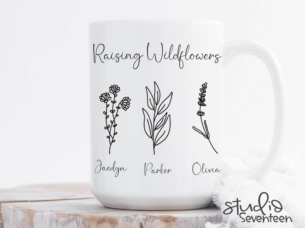 Personalized Raising Wildflowers Mom Mug with Kids Names