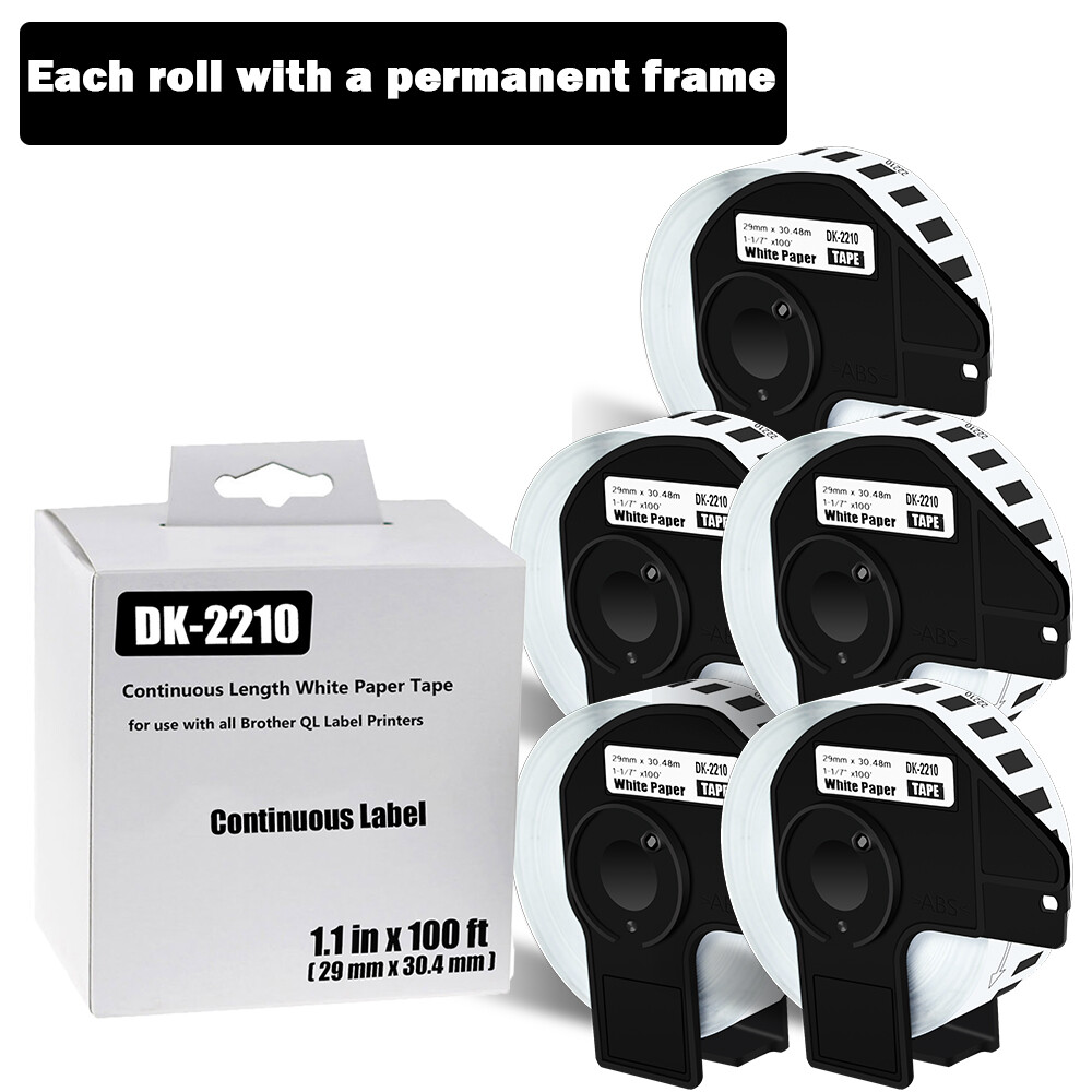 29mm x 30.48m 5-Roll Shipping Labels for Brother QL-800 DK-2210 1-1/7