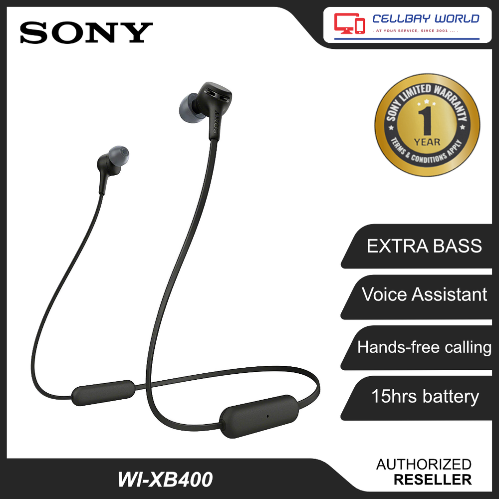 Official Sony Wireless Stereo Extra Bass Earphone WI-XB400 [ Black ] - BRAND NEW