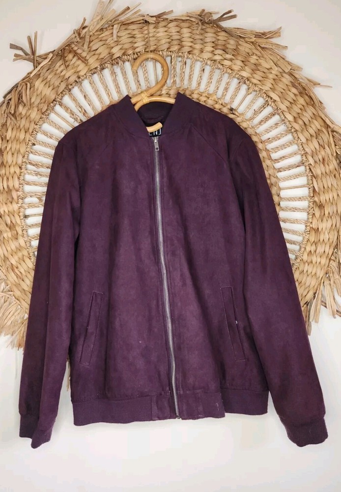 Kenji XXL Purple Faux Suede Bomber Jacket with Logo for Men