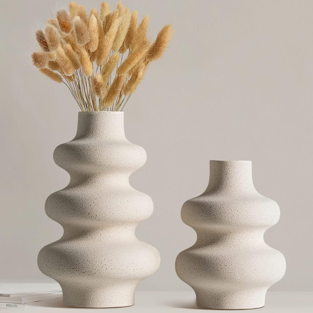 Ceramic Vases Set of 2-White Vase for Modern Home Decor, Flower Vases for Aesthe