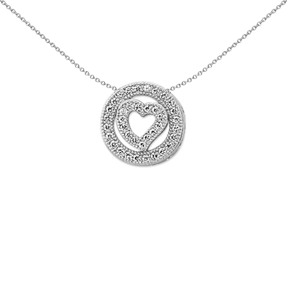 Sterling Silver Jewelco London CZ Halo Love Heart Love Heart Pendant