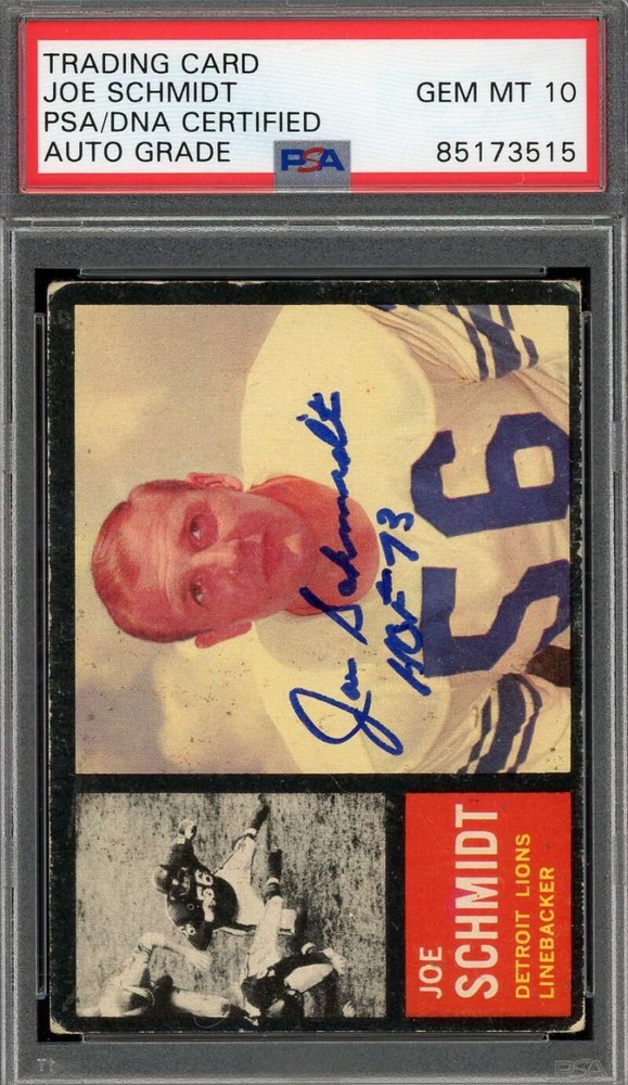 Joe Schmidt Gem Mint 10 PSA DNA Signed 1962 Topps Autograph
