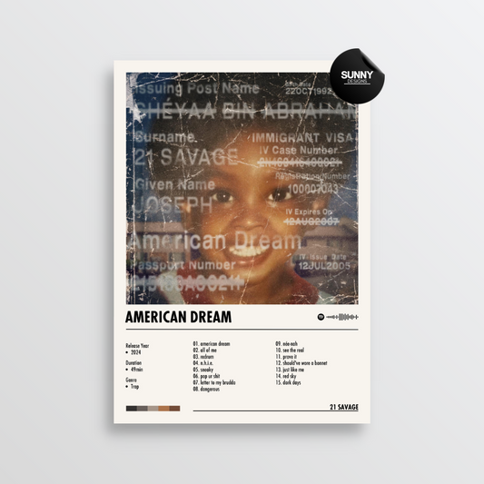 21 Savage American Dream Album Cover Poster - Wall Art Home Decor