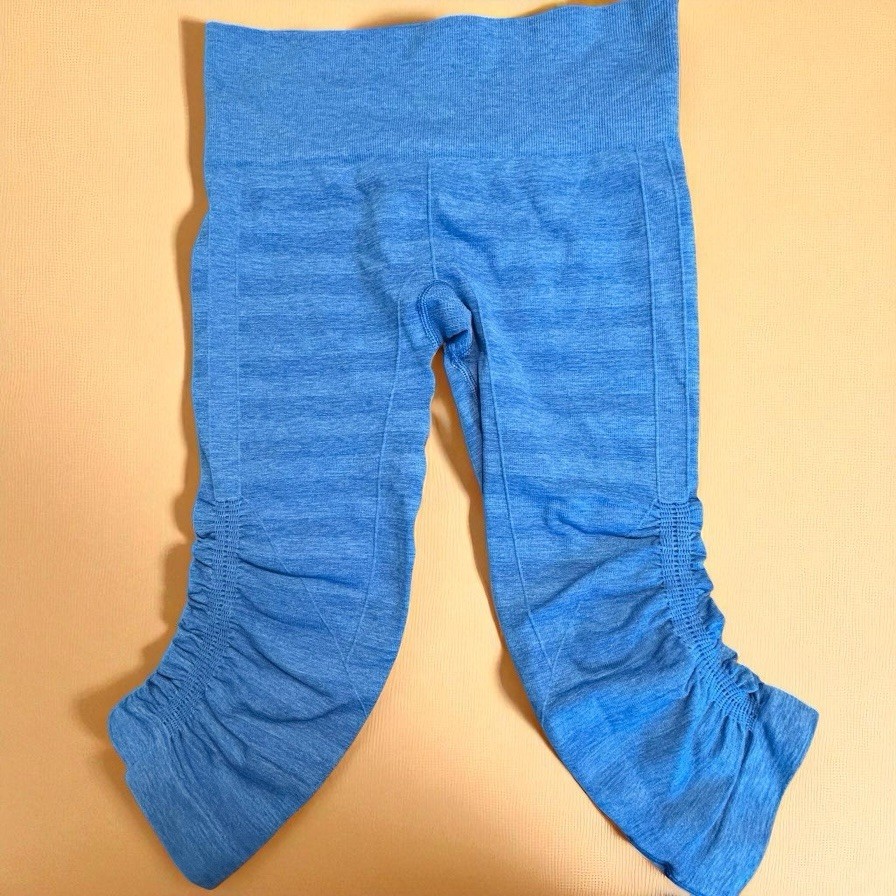 Lululemon Womens Size 4 Ebb Flow Ruched High Rise Yoga Crop Leggings in Blue