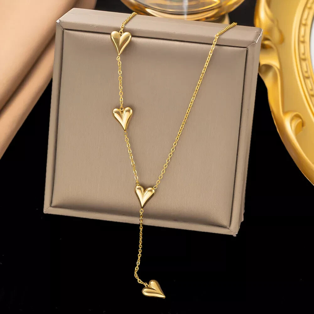 Woman 18K Gold Plated Stainless Steel Love Heart Charm Necklace Bracelet