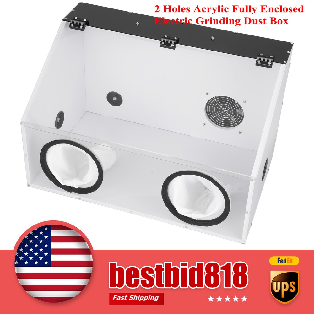 2 Holes Electric Fully Enclosed Grinding Polisher Acrylic Dust Box Cover W/LED