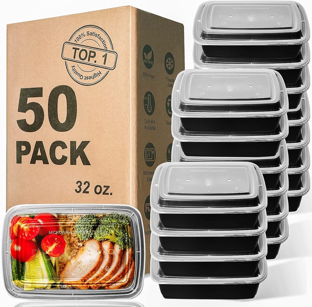 WGCC 50-Pack 32OZ Meal Prep Containers Extra-Thick Durable White Food Storage