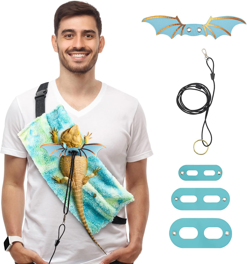 Bearded Dragon Sling Carrier with Leash & Harness Set, Small Pet Carrier Pack fo