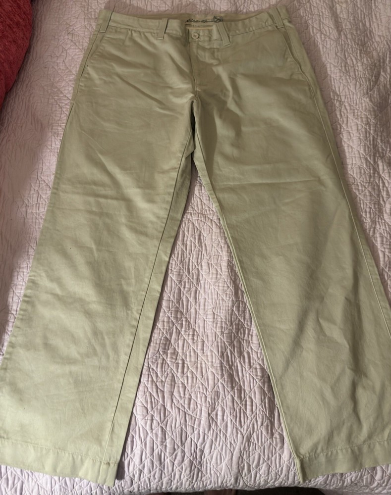 Eddie Bauer Pants Mens 38x30 Legend Wash Chino Khaki Flat Front Pumice NWT