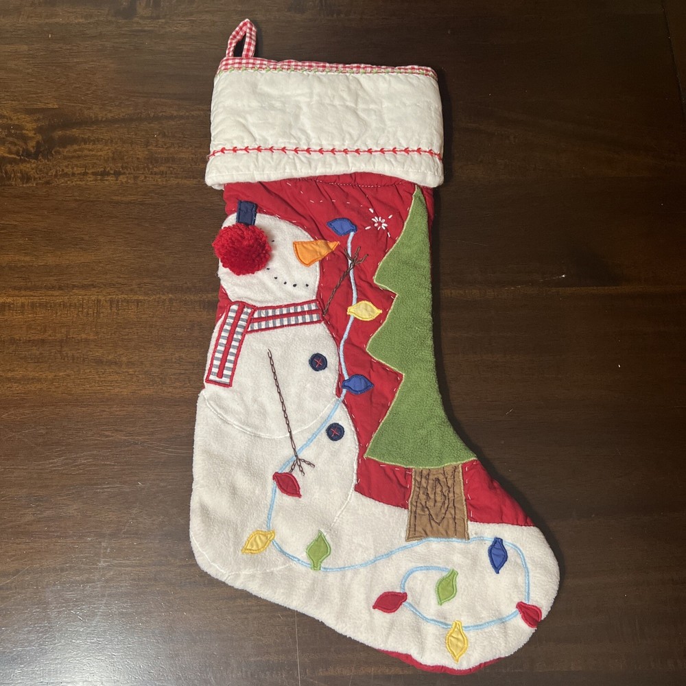 Pottery Barn Kids Snowman with Lights Quilted Christmas Stocking