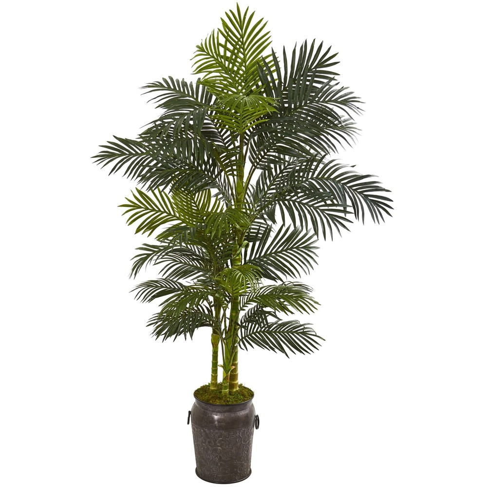 7ft Golden Cane Artificial Palm Tree in Decorative Green Planter