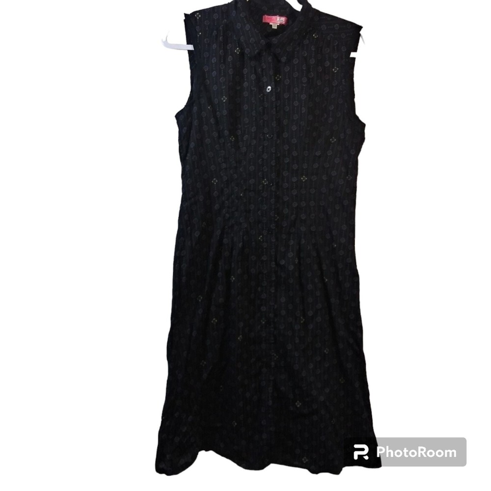 Lux Black Boho Button Front Shirt Dress Size Small