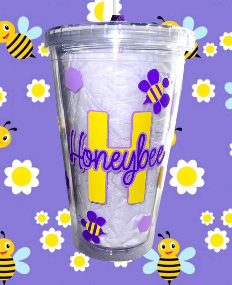 16oz Custom Monogram Acrylic Tumbler with Lid and Straw