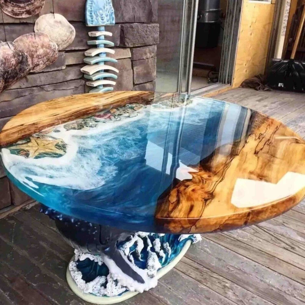 Ocean Waves Epoxy Round Table Top / handmade epoxy table / resin table top Decor