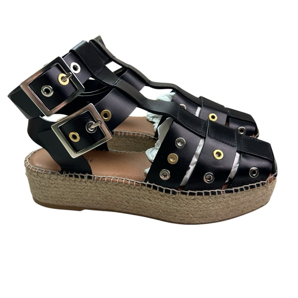Free People NEW Gable Gladiator Leather Espadrille Black Platform Sandals 37 (7)