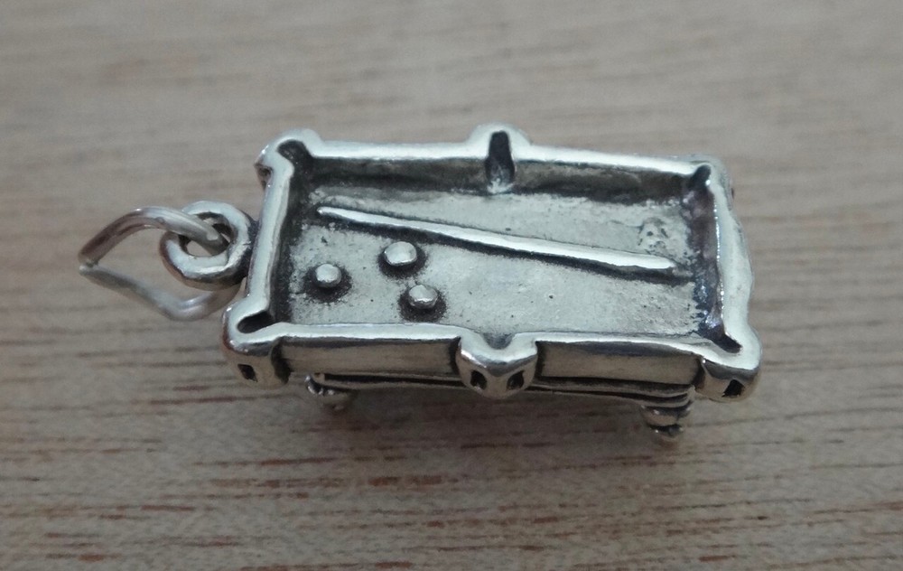 3D 18x11mm Billiard Table Charm with Sticks and Ball in Sterling Silver