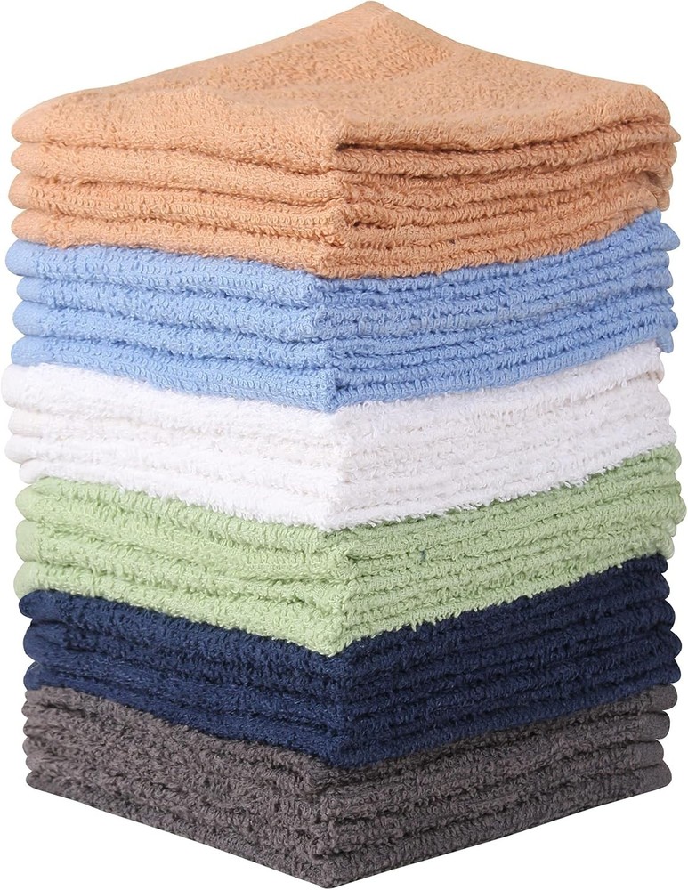 Towel and Linen Mart 100% Cotton - 24 Pack Wash Cloth Set - Flannel Face Clot.