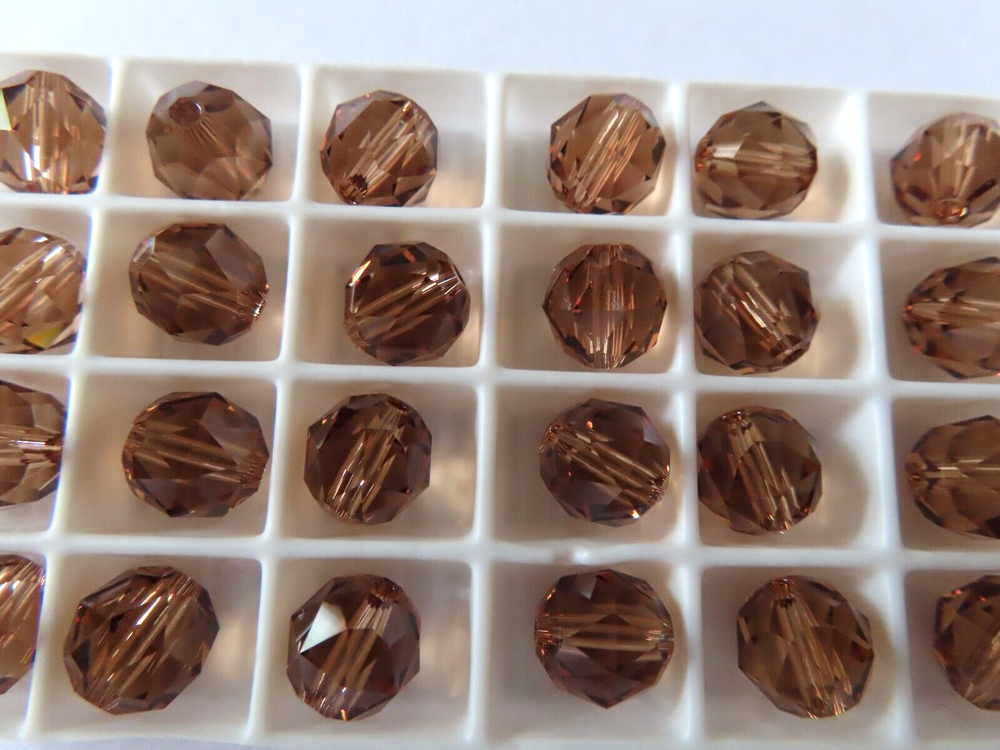 12 Swarovski 8mm Light Smoked Topaz Round Beads #5025