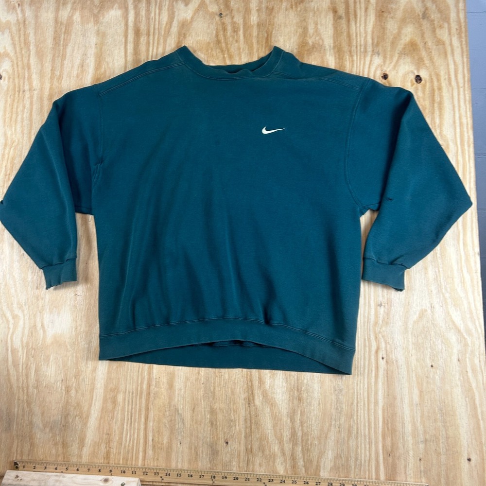 VTG Rare 90s Nike Swoosh Logo Athletic Crewneck Sweatshirt in Forest Green Size 2XL for Men