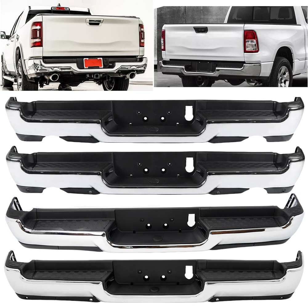 Fit For RAM 1500 2019-2022 Chrome Steel Rear Bumper Assembly w/ Dual Exhaust