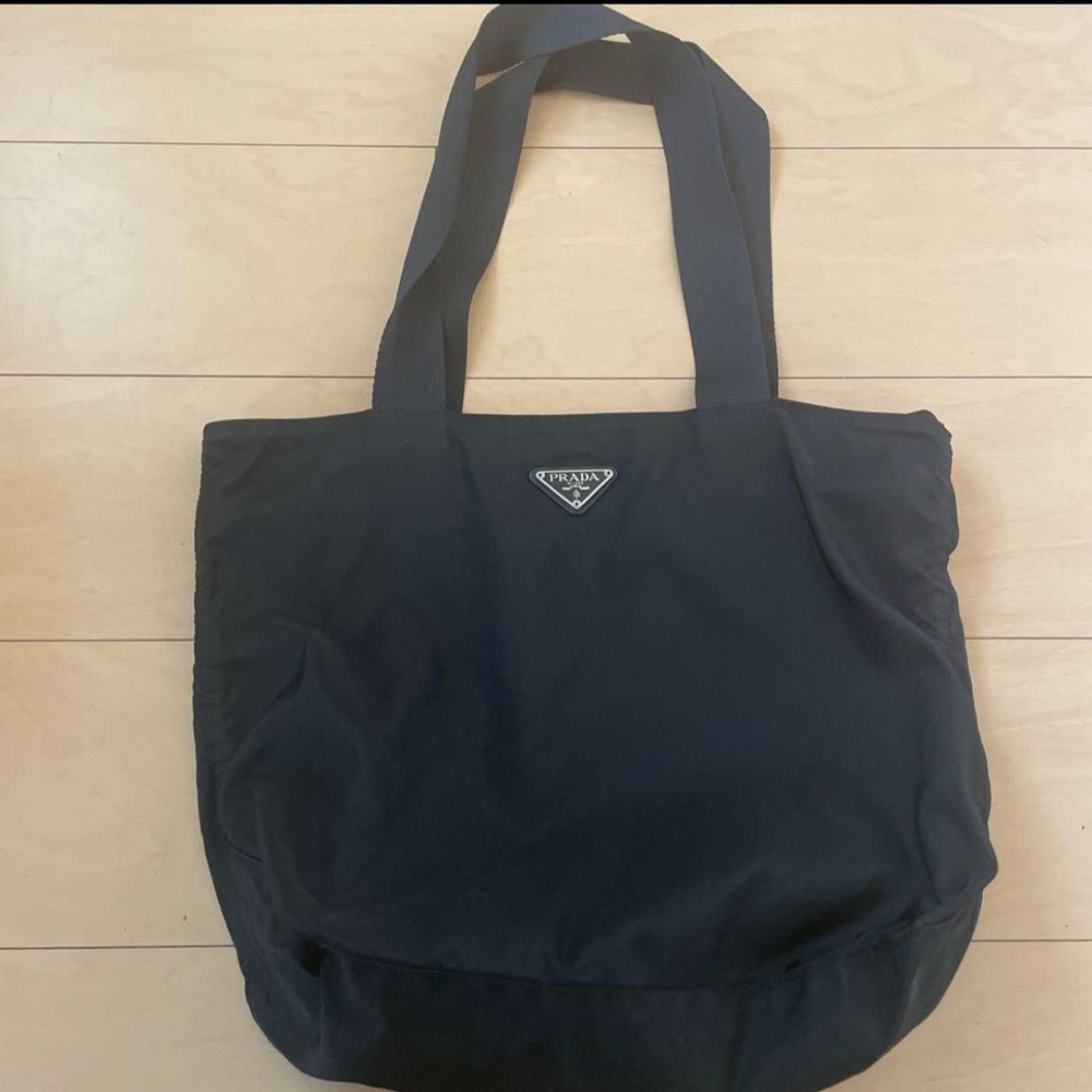 RARE PRADA Black Nylon Tote Shoulder Bag Vintage 90s