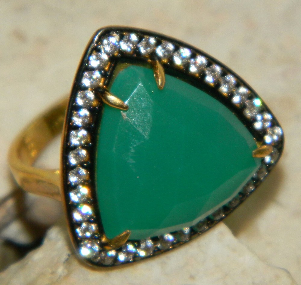 Green Agate Gold-Plated Silver Ring Size 8.25
