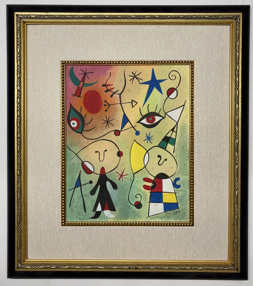 Joan Miro Watercolor  on paper signed Art. In the style of (1893–1983) Framed
