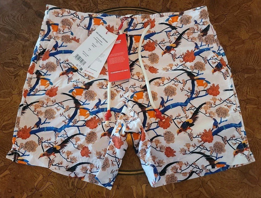 ORLEBAR BROWN Swimwear Mens Sz 32 Rose Floral Birds Swim Shorts BULLDOG  🌊