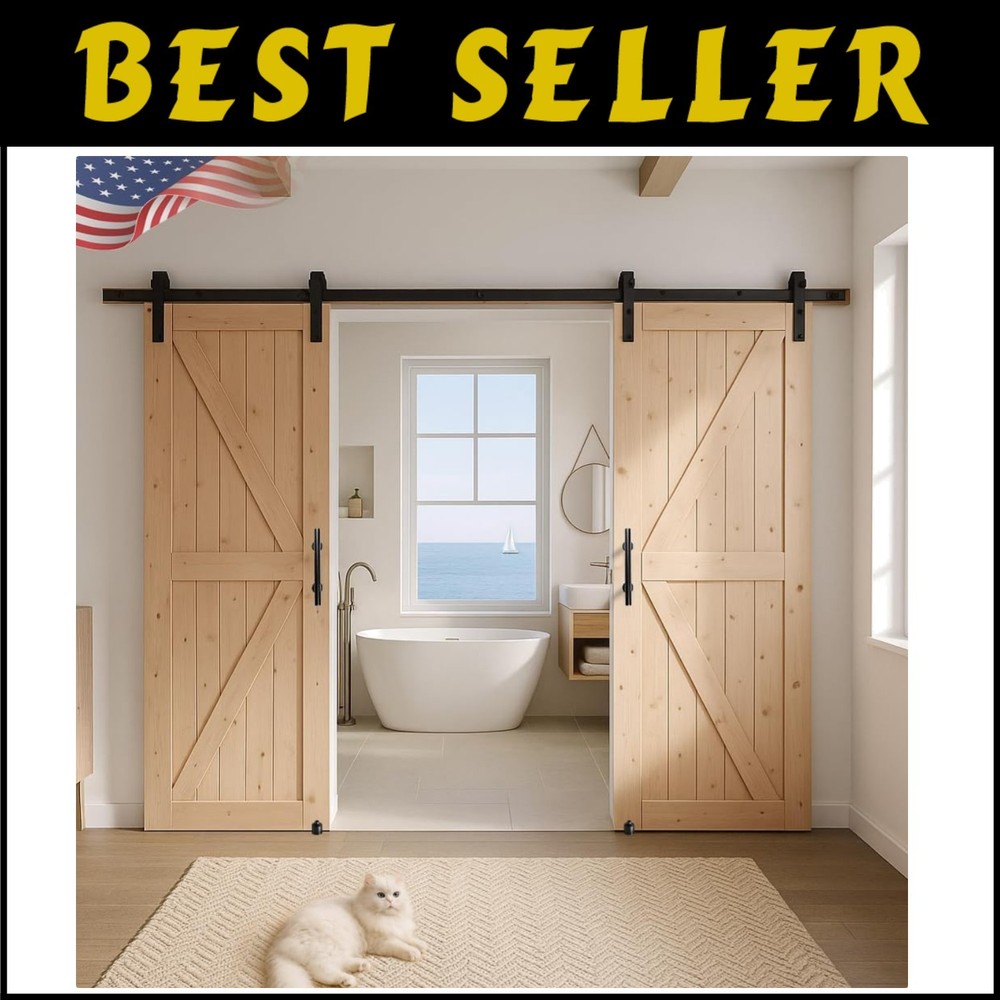 Unfinished Double Surface Barn Door 24x84in - Easy Assembly with 8FT Hardware Kit  -image