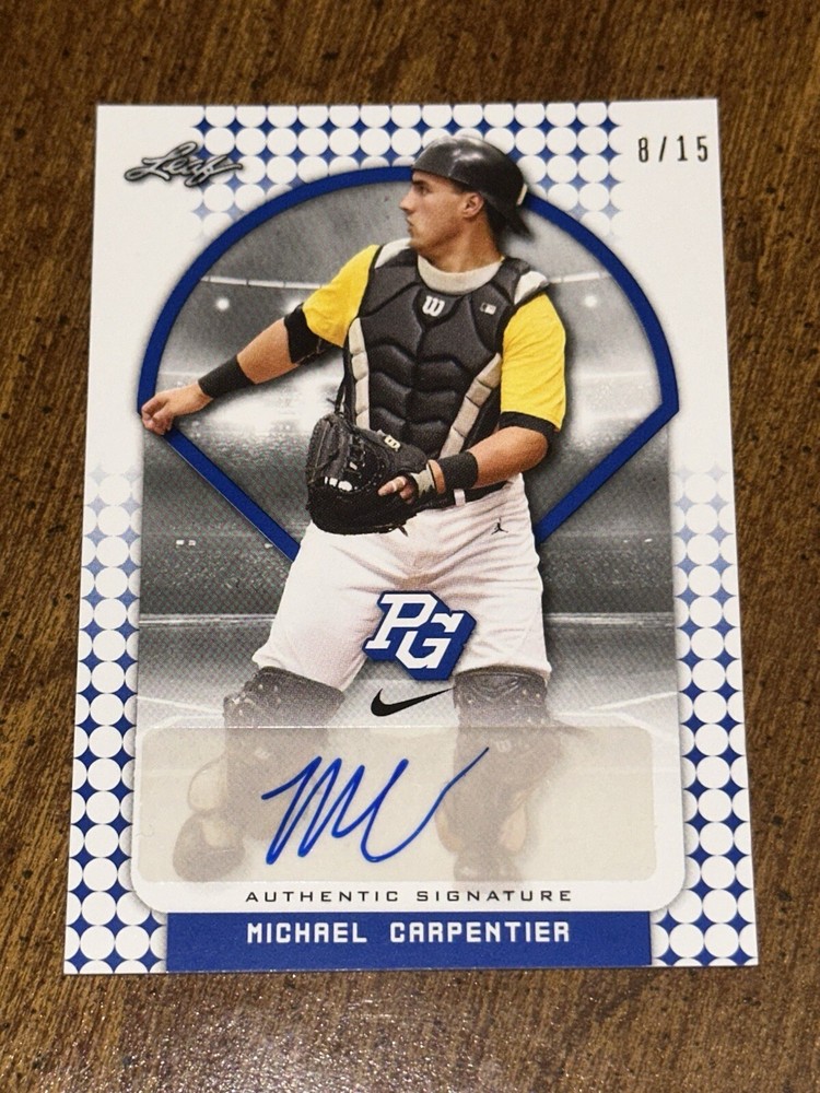 Michael Carpientier 2018 Leaf Perfect Game Dual Autos #8/15 & #27/50 Cal Baptist