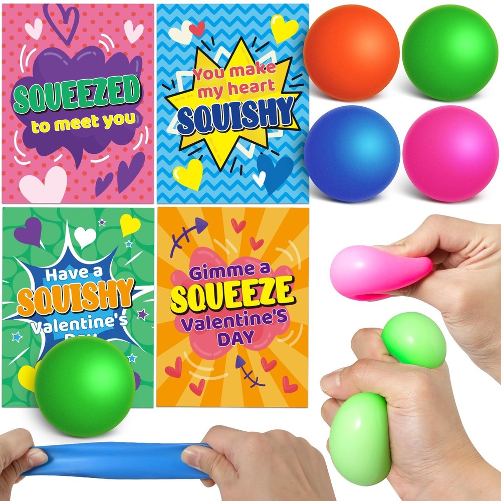 Valentine's Day Cards for Kids with Stretchy Balloons - 28 Pack Classroom Exchange Cards