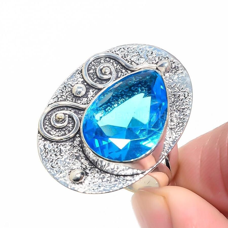 Cyber Monday Deal 925 Silver Blue Topaz Stone Wedding New Statement Ring Jewelry-image