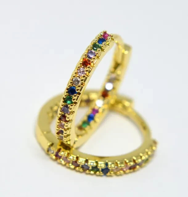 Round Cut Simulated Multi Sapphire Hoop Earrings in 14K Yellow Gold