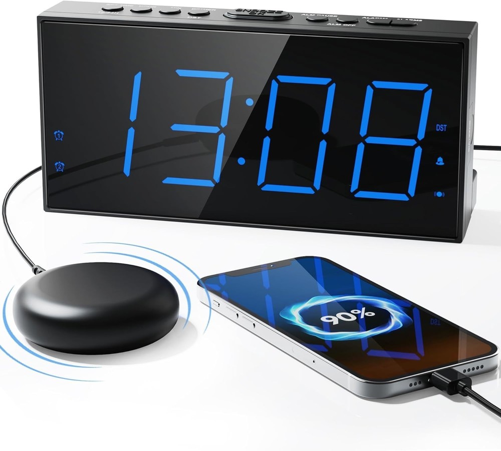 Super Loud Alarm Clock with Bed Shaker, Vibrating Alarm Clock for Heavy Sleepers