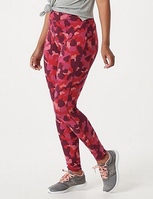 Denim & Co Berry Red Camo Stretch Leggings XS New