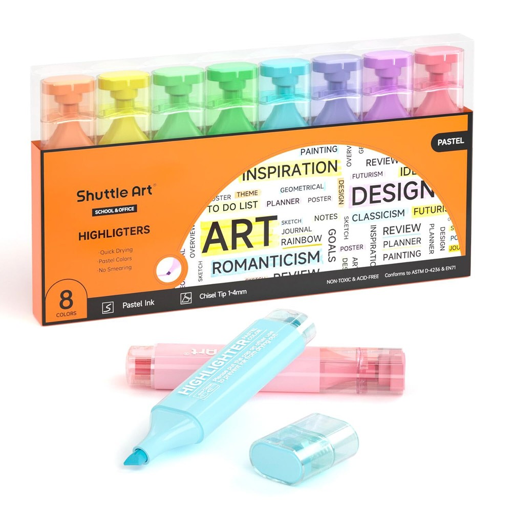 Shuttle Art Pastel Highlighters, 8 Assorted Macaron Colors Highlighter Pens, ...