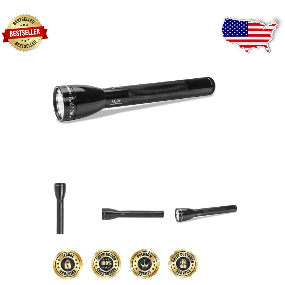 Compact Black 3-Cell C Flashlight with Adjustable Beam & Multi-Mode