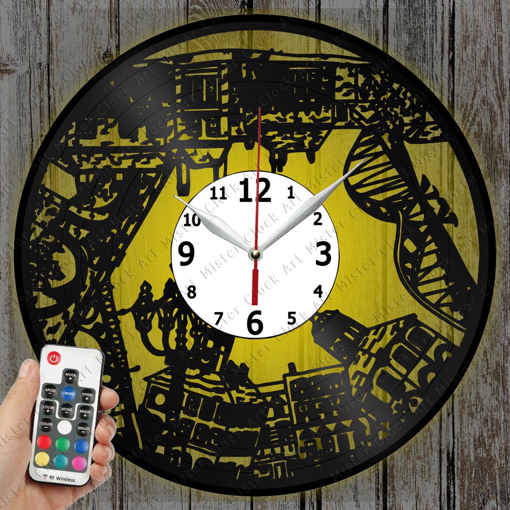 Stockton Skyline LED Record Clock – Unique Retro Art Decor Gift 6732