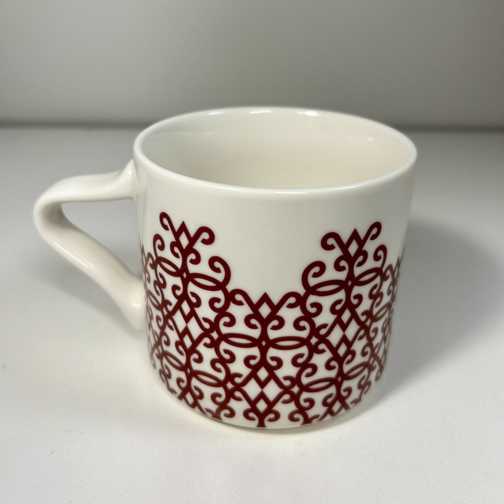 2017 Starbucks Red Damask Scroll Diamond Filigree White Ceramic 12oz Coffee Mug