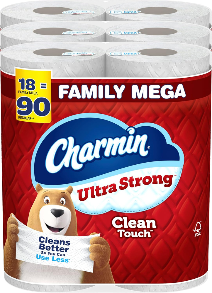 Charmin Ultra Strong Toilet Paper 18 Mega Rolls 90 Regular Rolls Clean Touch