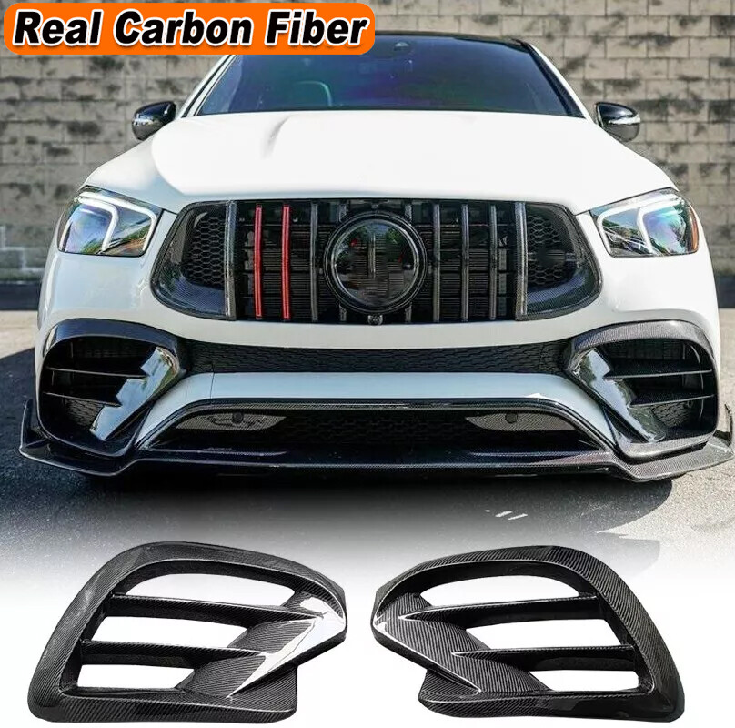 2x For Benz W167 C167 GLE450 Sport Coupe Real Carbon Front Fins Air Vent Cover