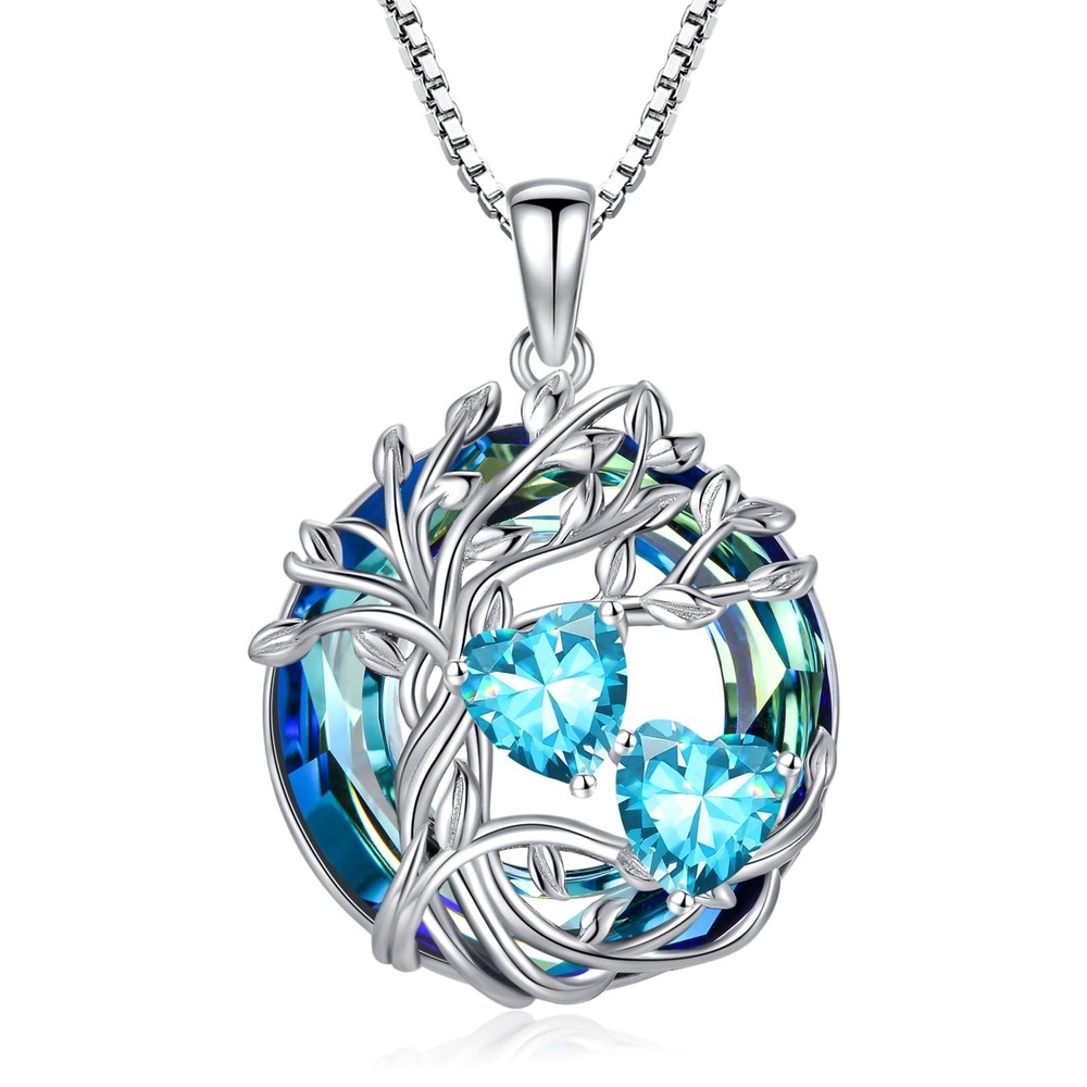Aquamarine Necklaces for Women 925 Sterling Silver Tree of Life March Birthst...