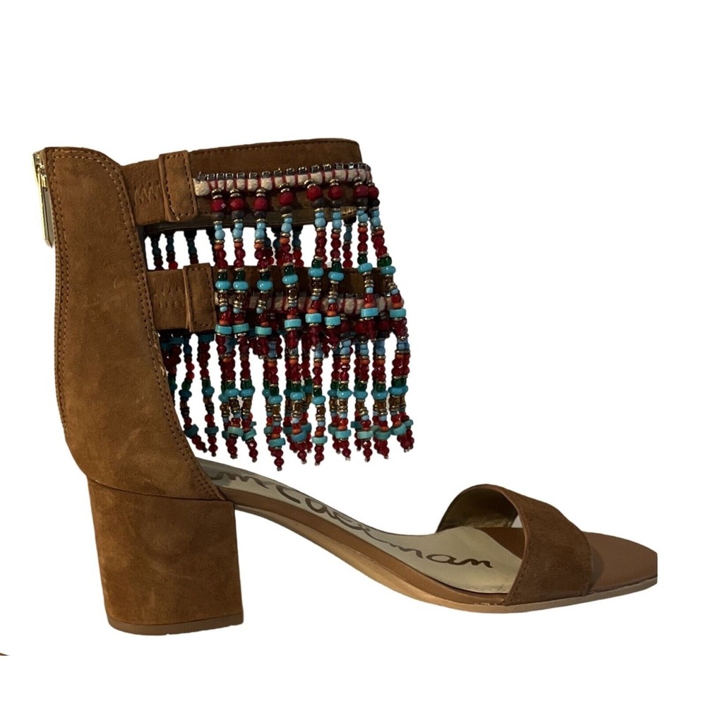 Sam Edelman Sibel Sandals Womens Size 8.5 Beige Beaded Leather Zip 3