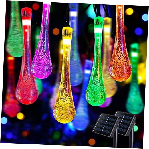 2 Pack Solar Outdoor String Lights, Total 41.6FT 60 LED Teardrop Water Drop