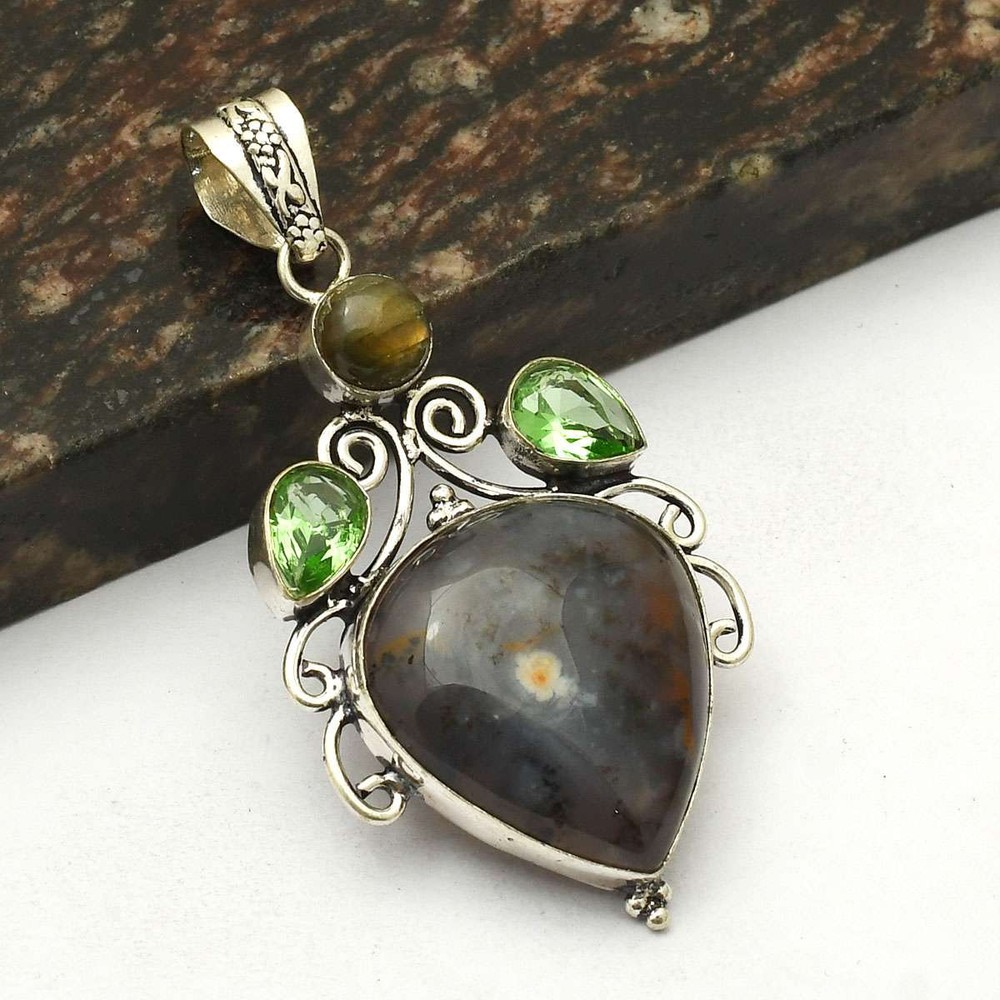 Dendrite Opal Peridot Gemstone Ethnic Pendant Jewelry Wedding Gift 2.6
